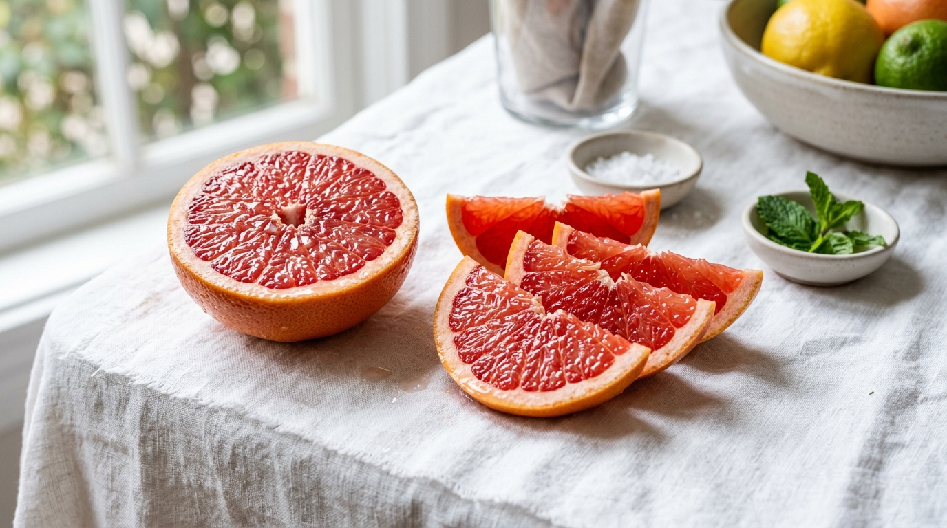 Friss szaftos grapefruit szeletek